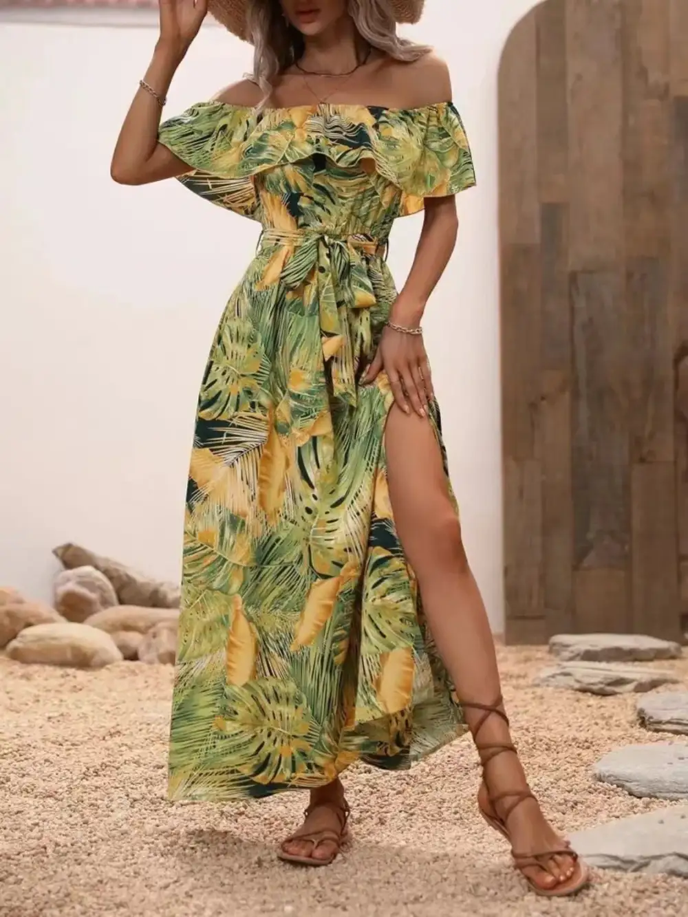 Ruffle Trim Maxi Dress
