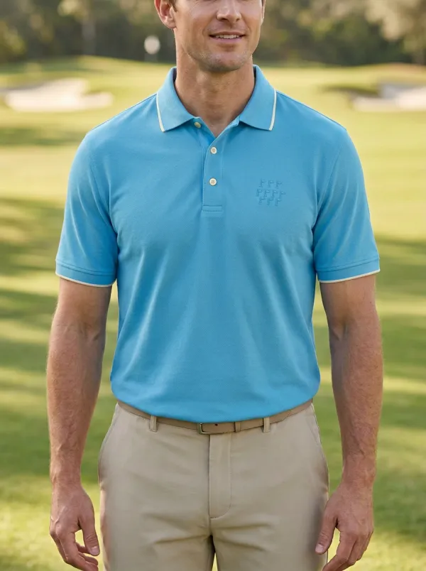 Refined Flag-Motif Embroidered Golf Polo Shirt