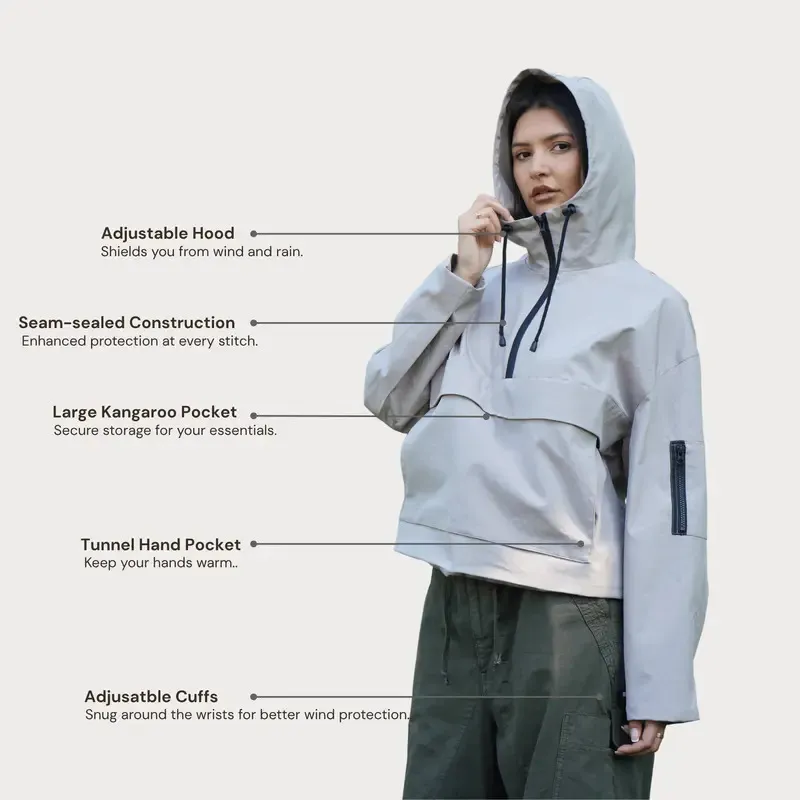 Women's StormTex Waterproof Oversized Fall Hoodie Coat Warm Half Zip Rain Jacket
