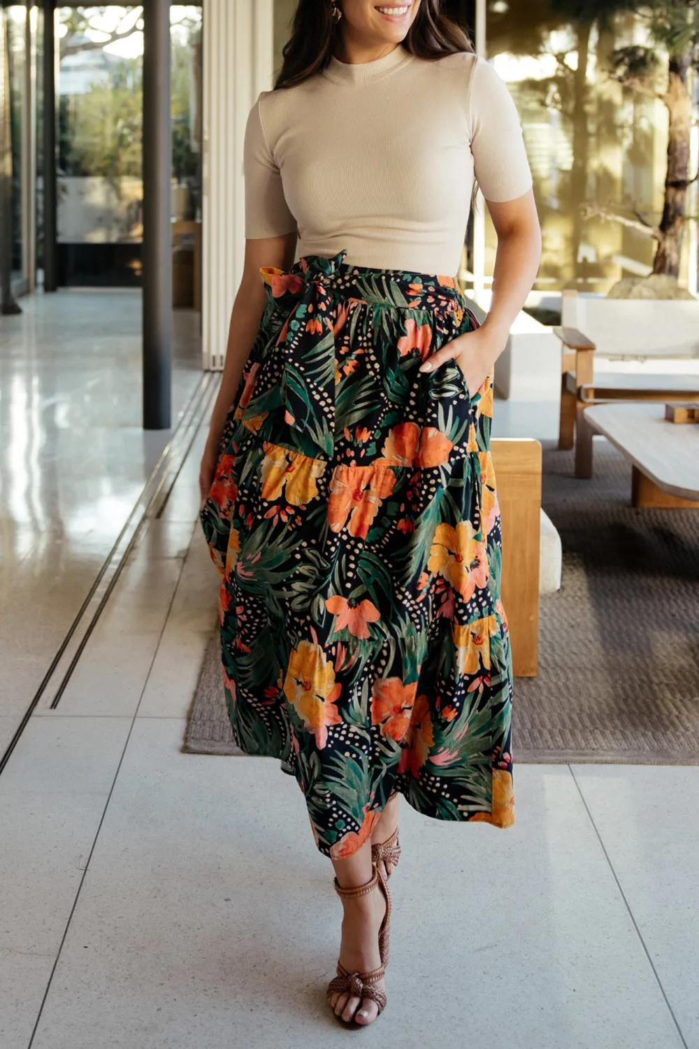Versatile Holiday Floral Temperament Skirt