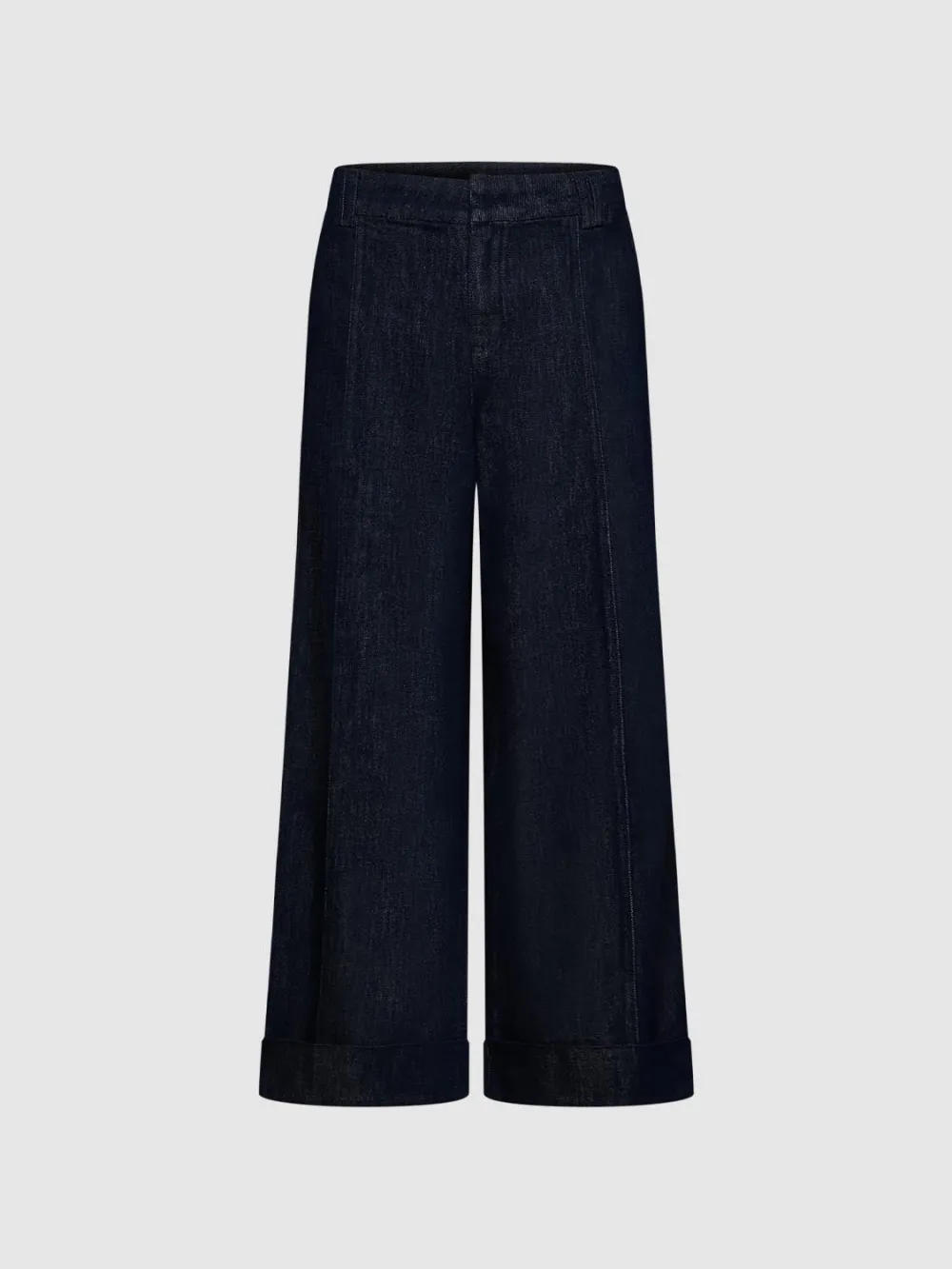 Ladies' Dark Blue Retro-Style Wide-Leg Denim Trousers