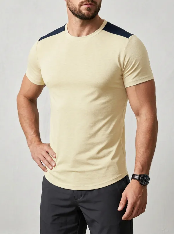 Contemporary Ribbed Crew Neck Profile Men's Slim Fit Short Sleeve T-Shirt