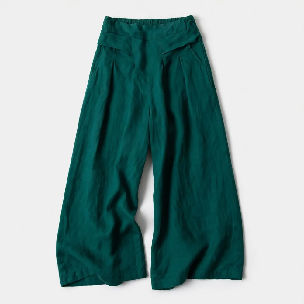 Women's Cotton and Linen Seven-Point Wide-Leg Pants