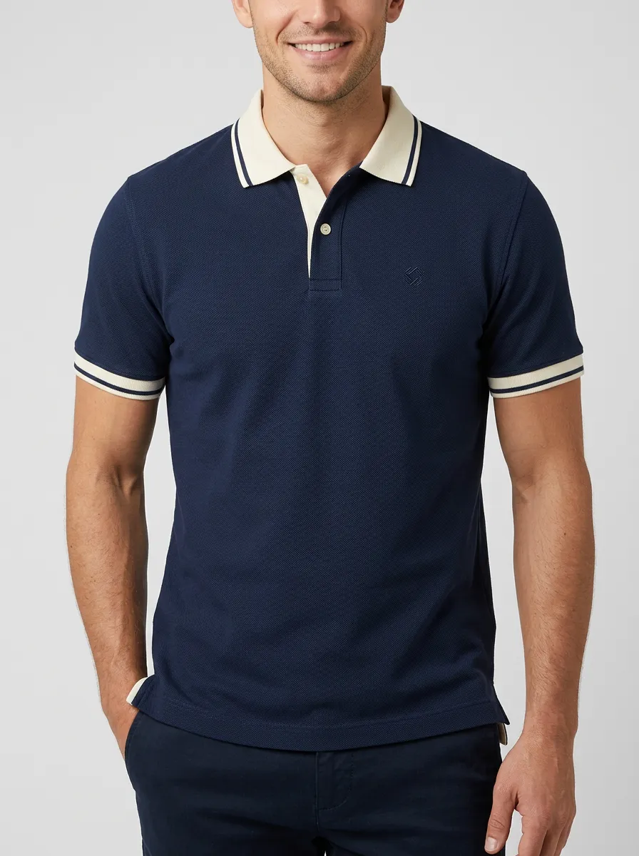 Women's Contrast-Collar Collared Striped-Trim Polo Shirt