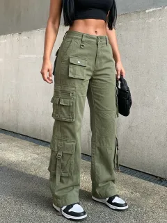 Flexible Geometric Pattern Multi Pocket Utility Look Women's Multi Pocket Cargo Pants