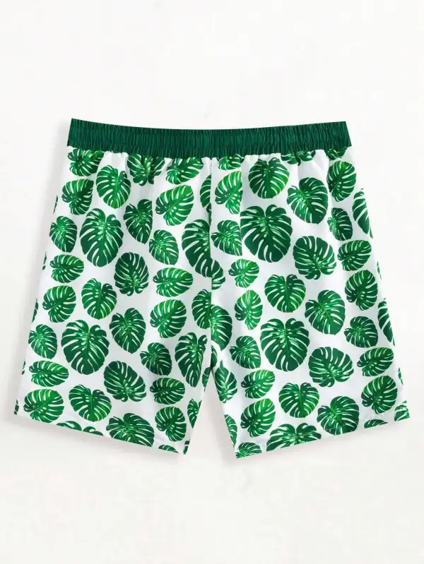Men's Resort Tropical Print Drawstring Swim Trunks