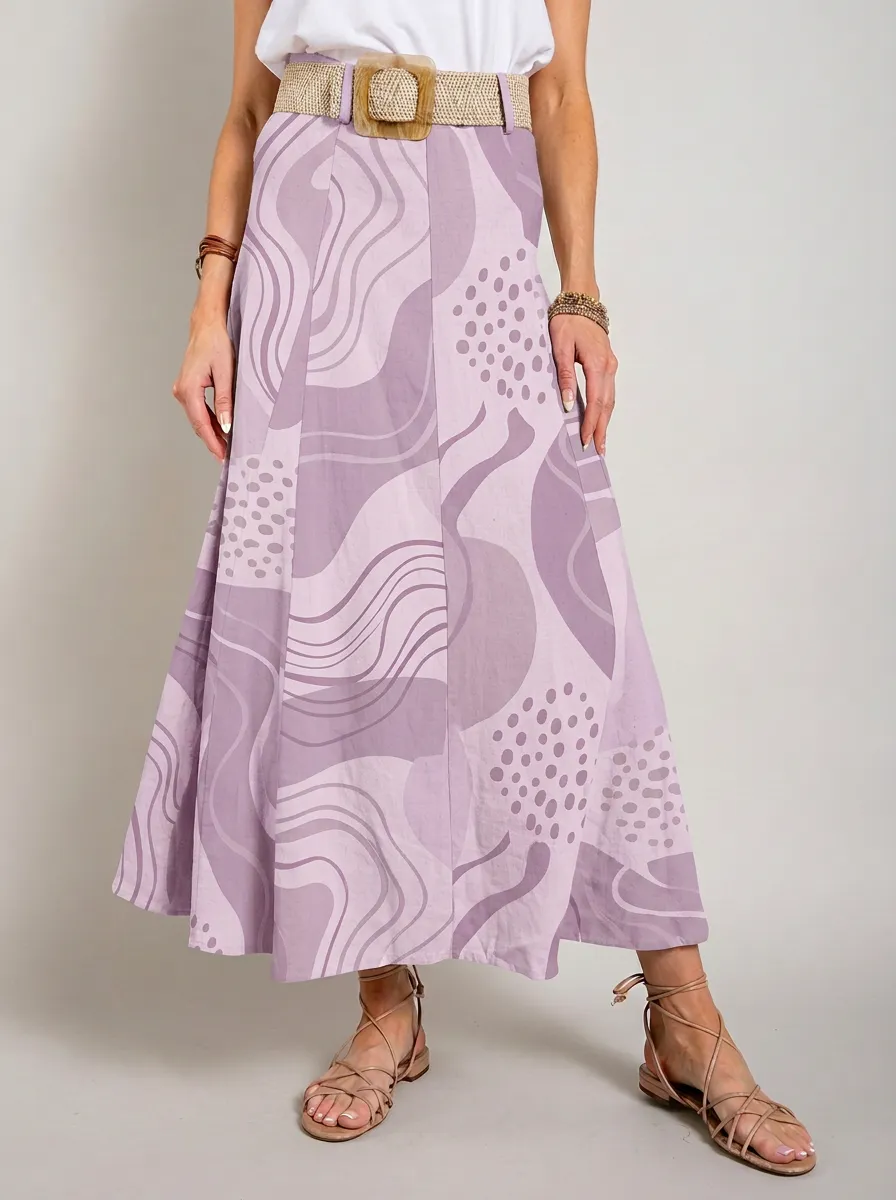 Women's Boho Abstract Wave Dot Printed Midi Skirt