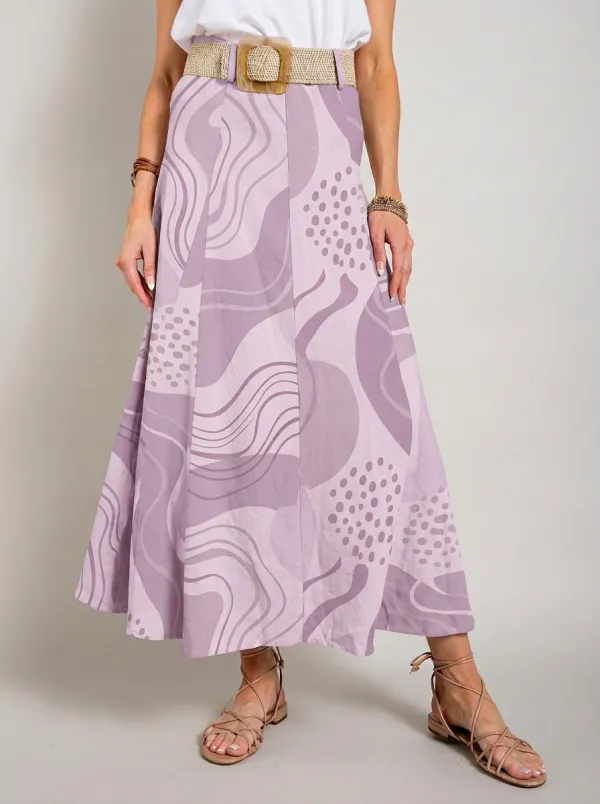 Women's Boho Abstract Wave Dot Printed Midi Skirt
