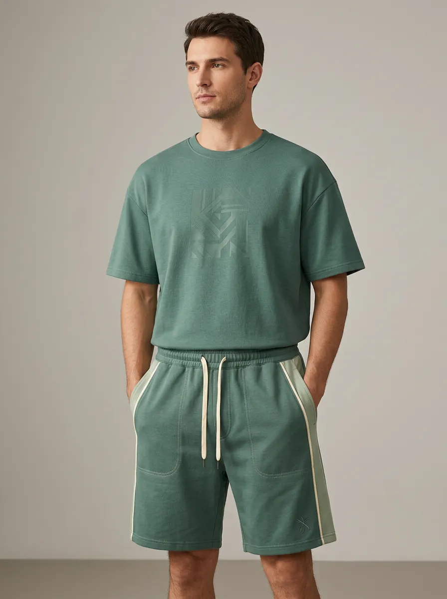 Everyday Geometric Pattern Wardrobe Men's T-Shirt And Shorts Set
