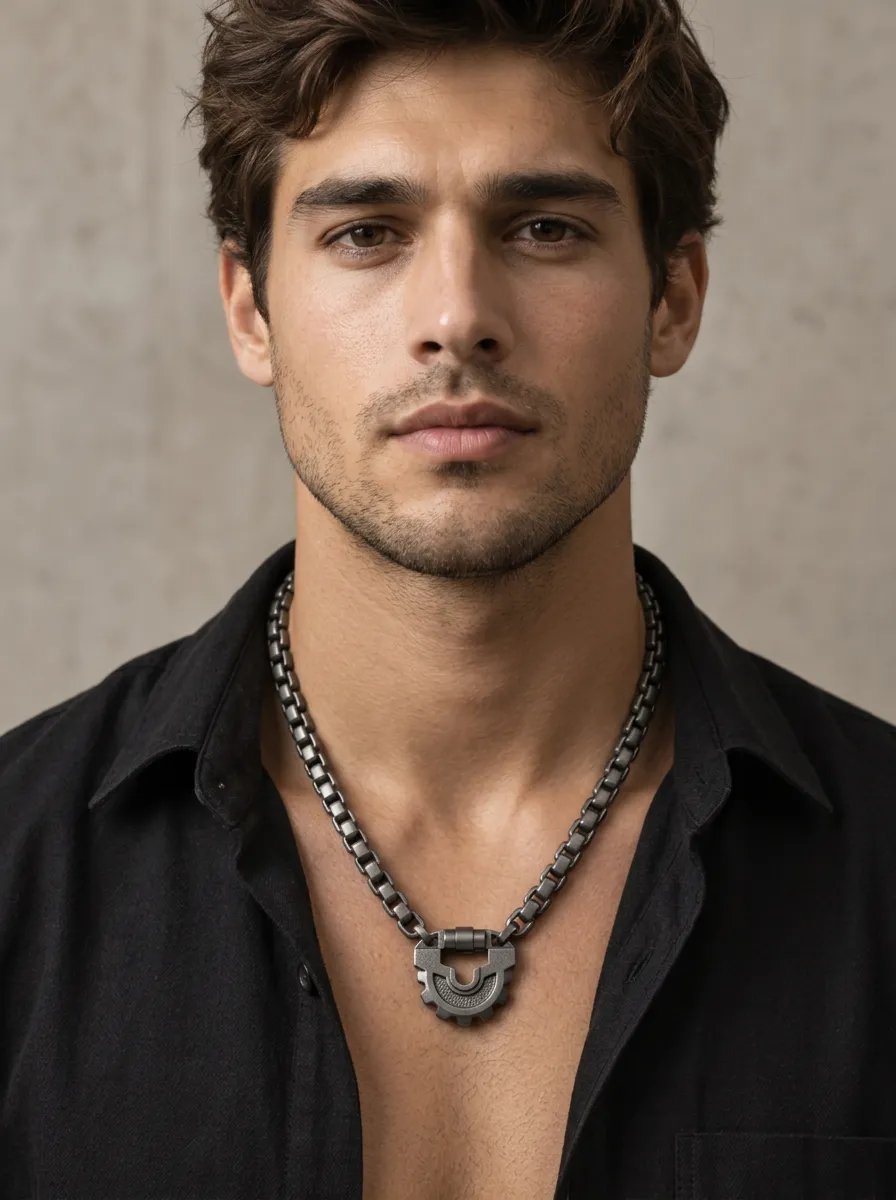 Men's Industrial Gear Pendant Box Chain Necklace