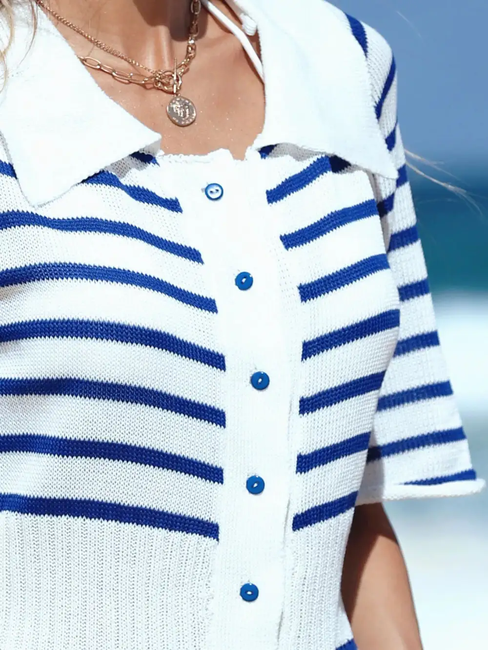 Striped Button Down Knit Mini Dress