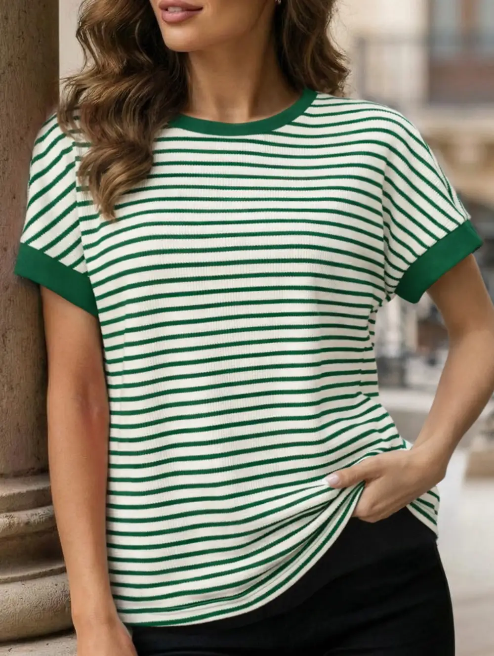 Crew Neck Patchwork Short Sleeve Tee