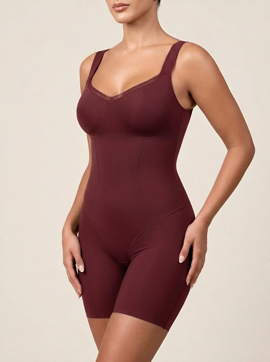 Women's Tummy Control Seamless Lace Trim Bodysuit Shapewear