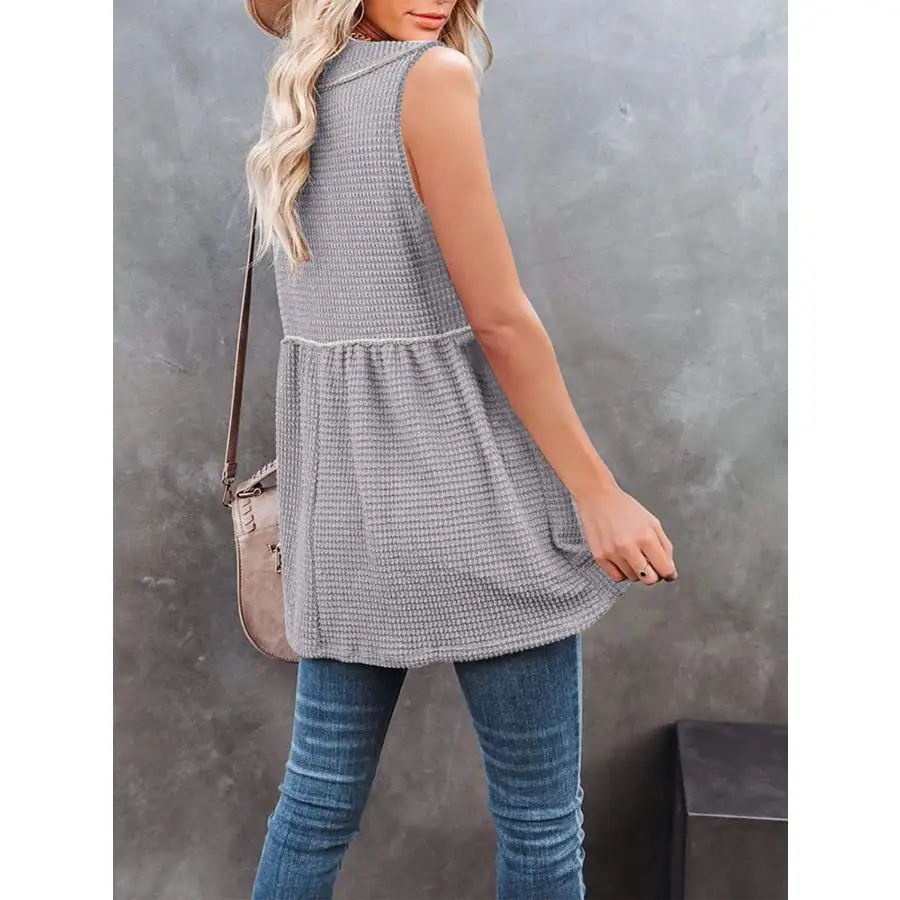 V Neck Waffle Knit Tank Top With