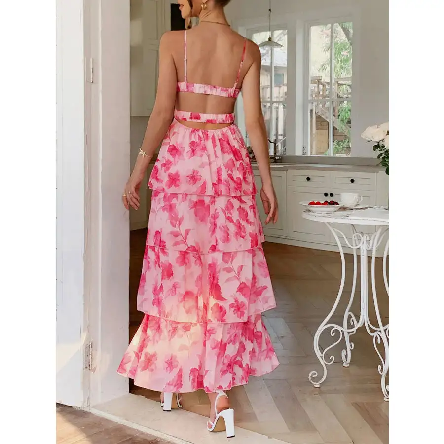 Floral Print Layered Maxi Cami Dress