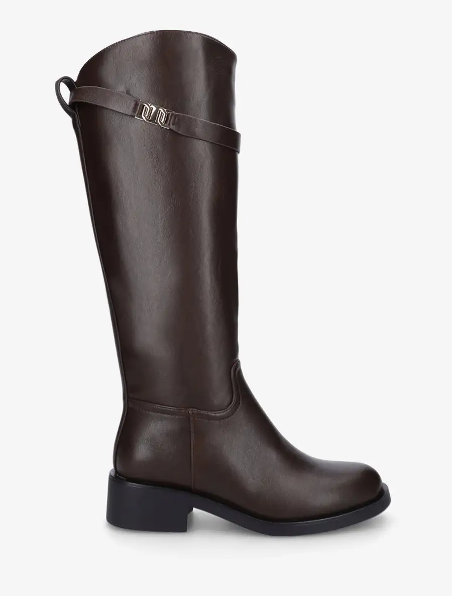 Classic Utility Block Heel Faux Leather Knee High Boots
