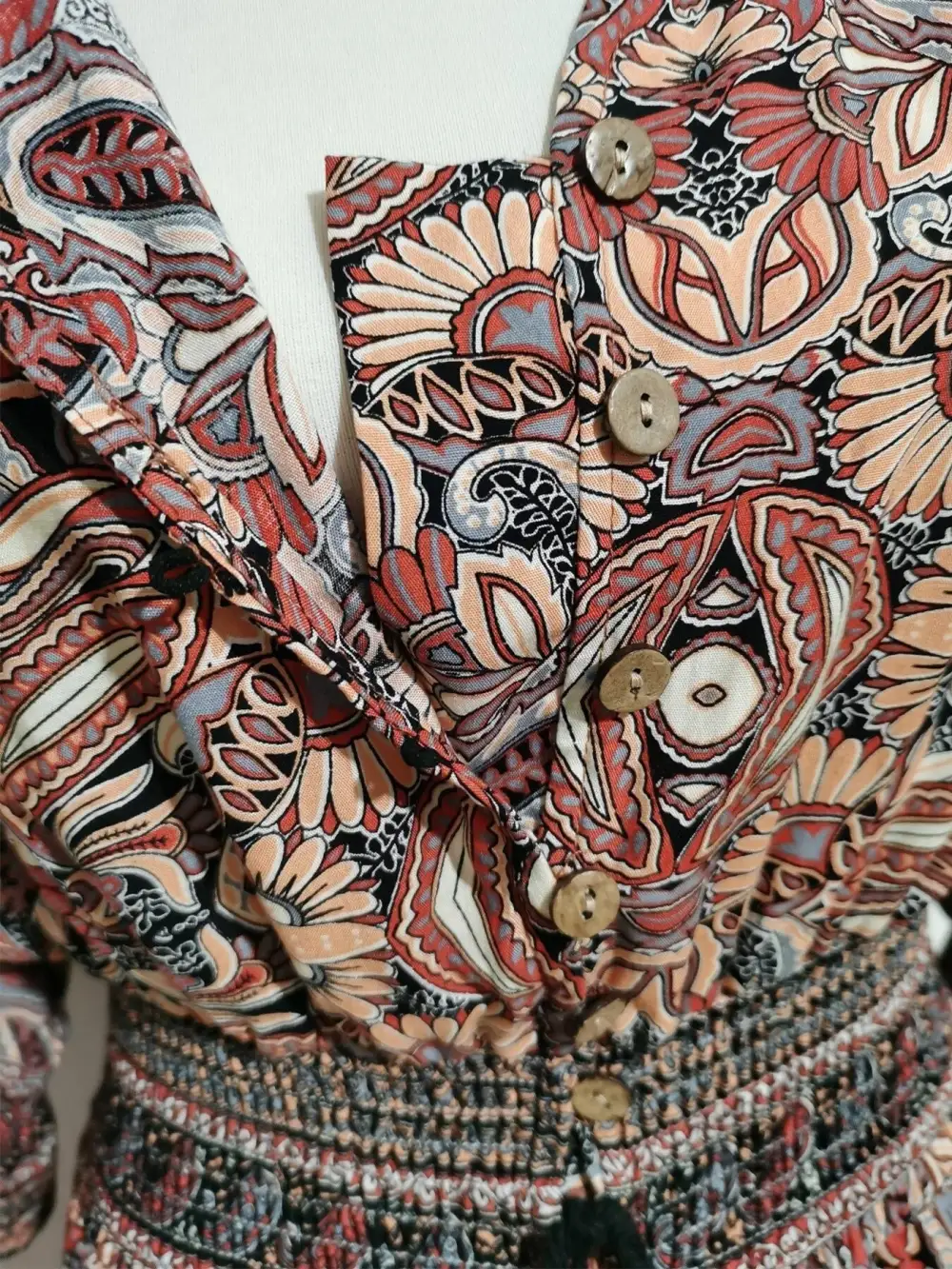 Paisley Print Slit Short Sleeve Midi Dress