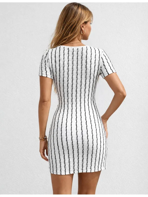 V Neck Short Sleeves Hip Wrap Mini Dress