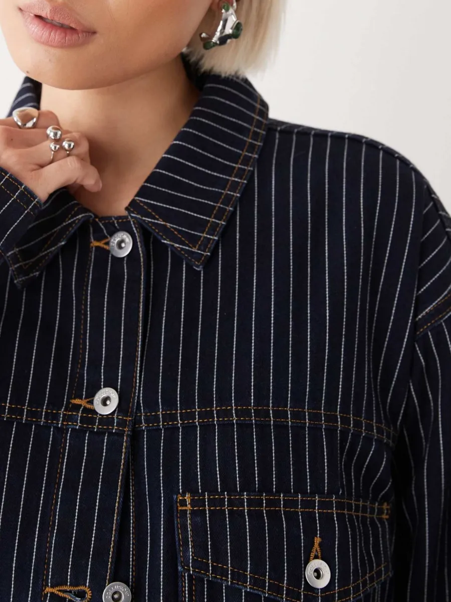 Denim Pinstripe Overshirt Jacket