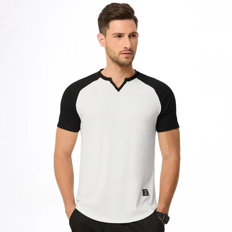 Mens Muscle Slim T Shirt V-Neck Henley
