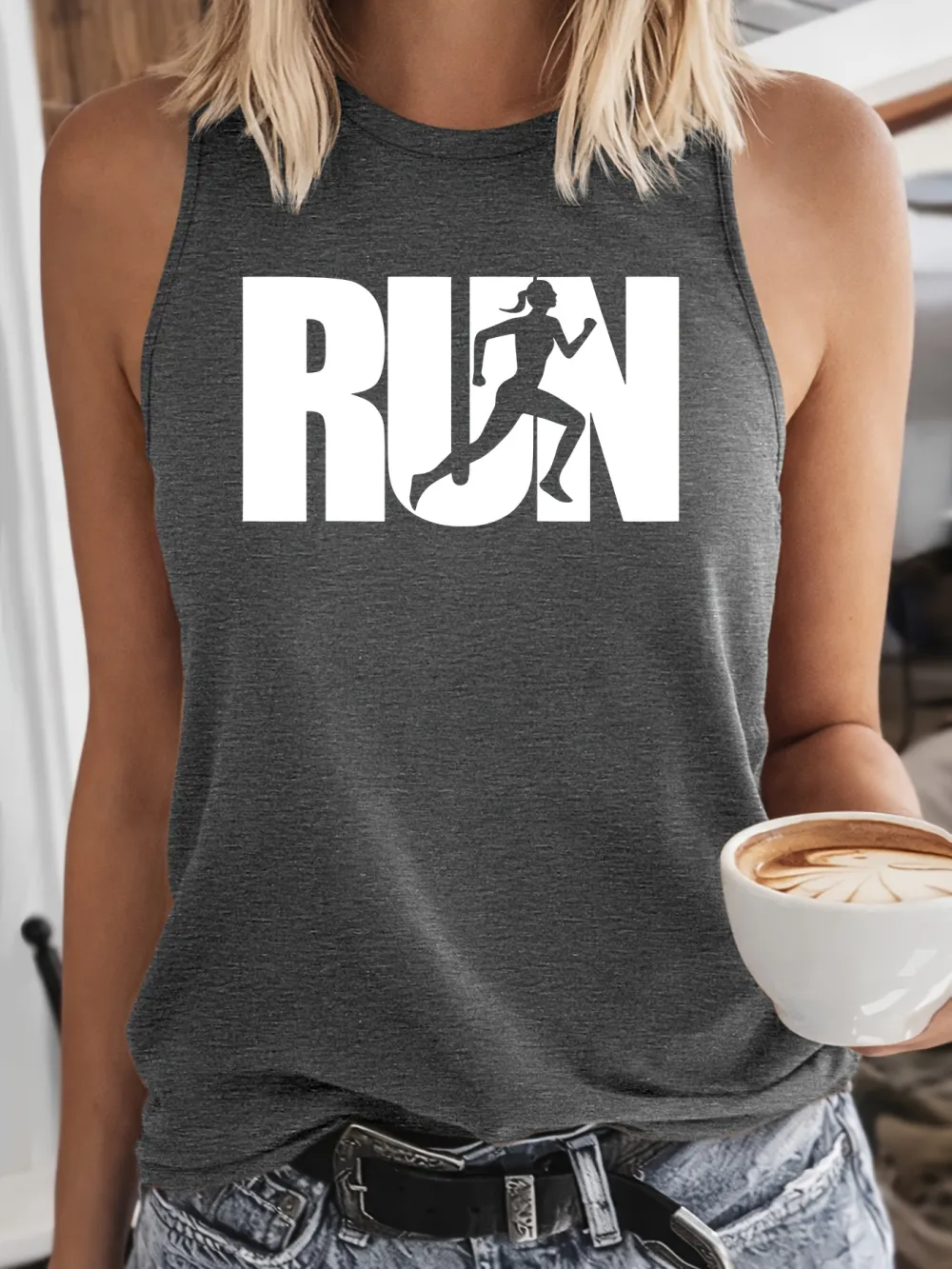 RUN Running Silhouette Print Tank Top