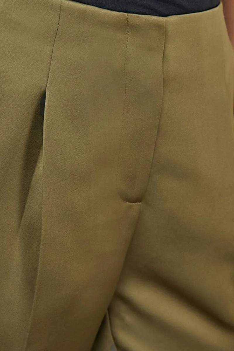 Casual Style Waistband Flare Olive Trouser