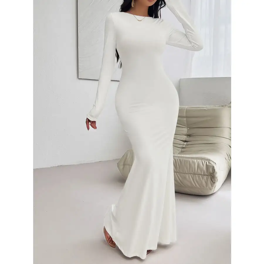 Devine Backless Round Neck Long Sleeve Maxi Dress