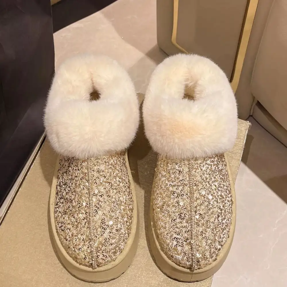 Refined Sequin Round Toe Platform Boots