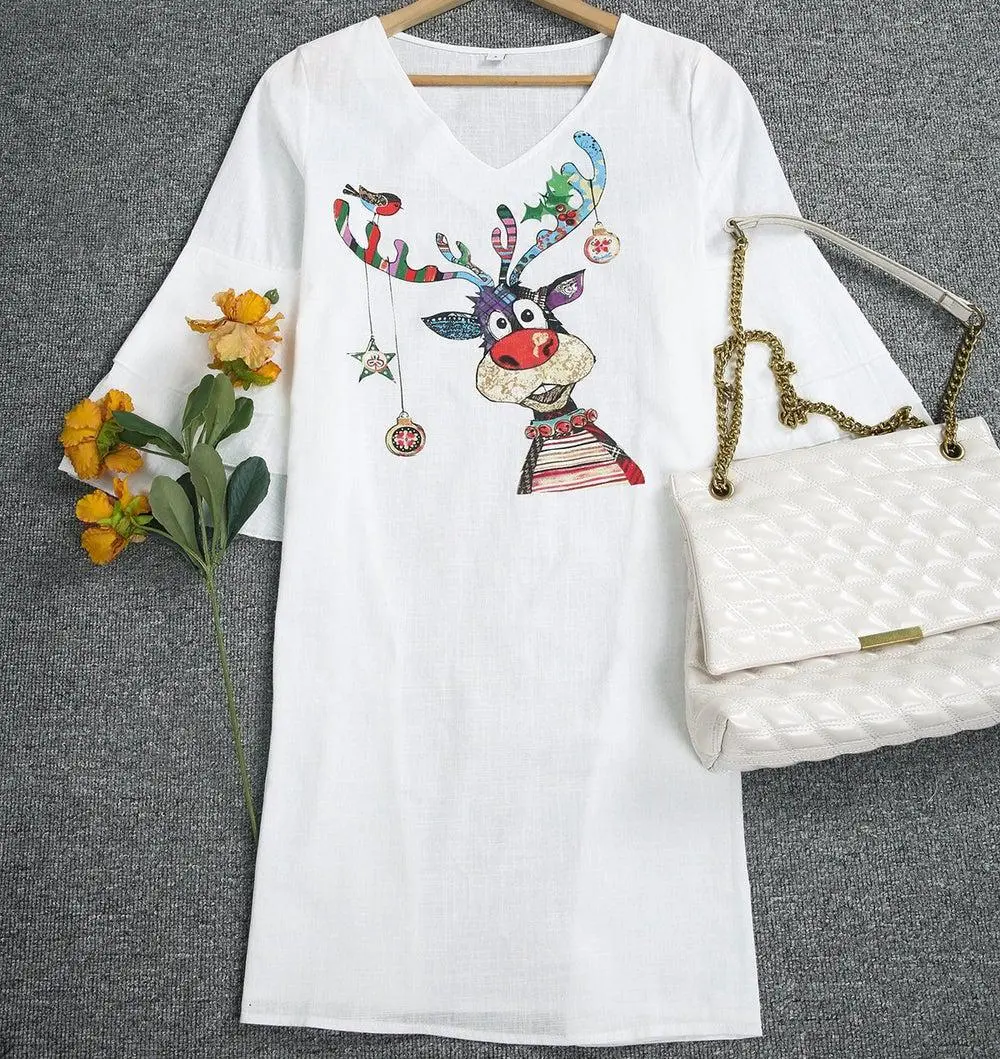 Attractive Cartoon Print 3/4 Sleeve Mini Dress