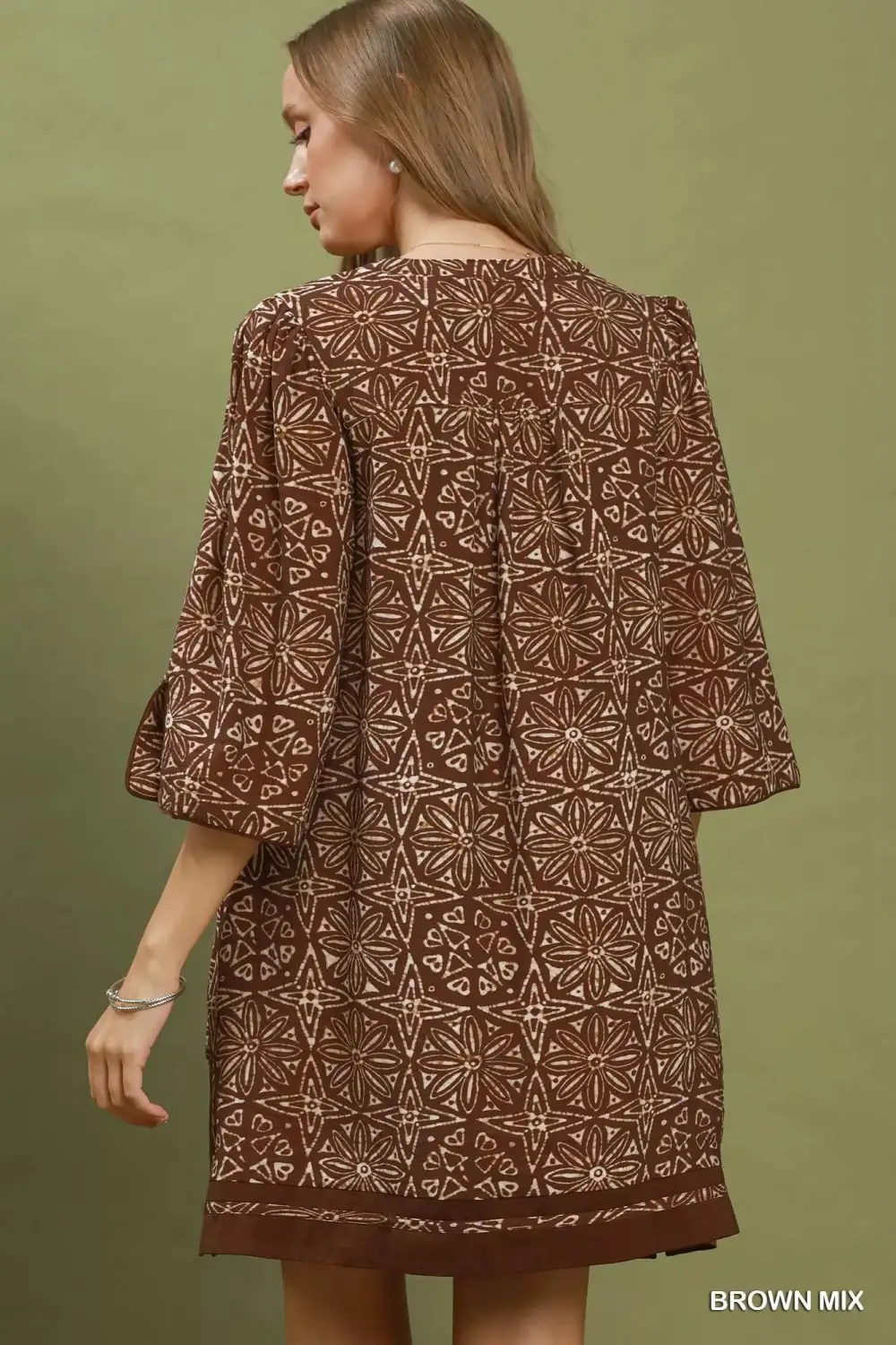 Geometric Print V-Neck Tassel Detail Tunic Dress