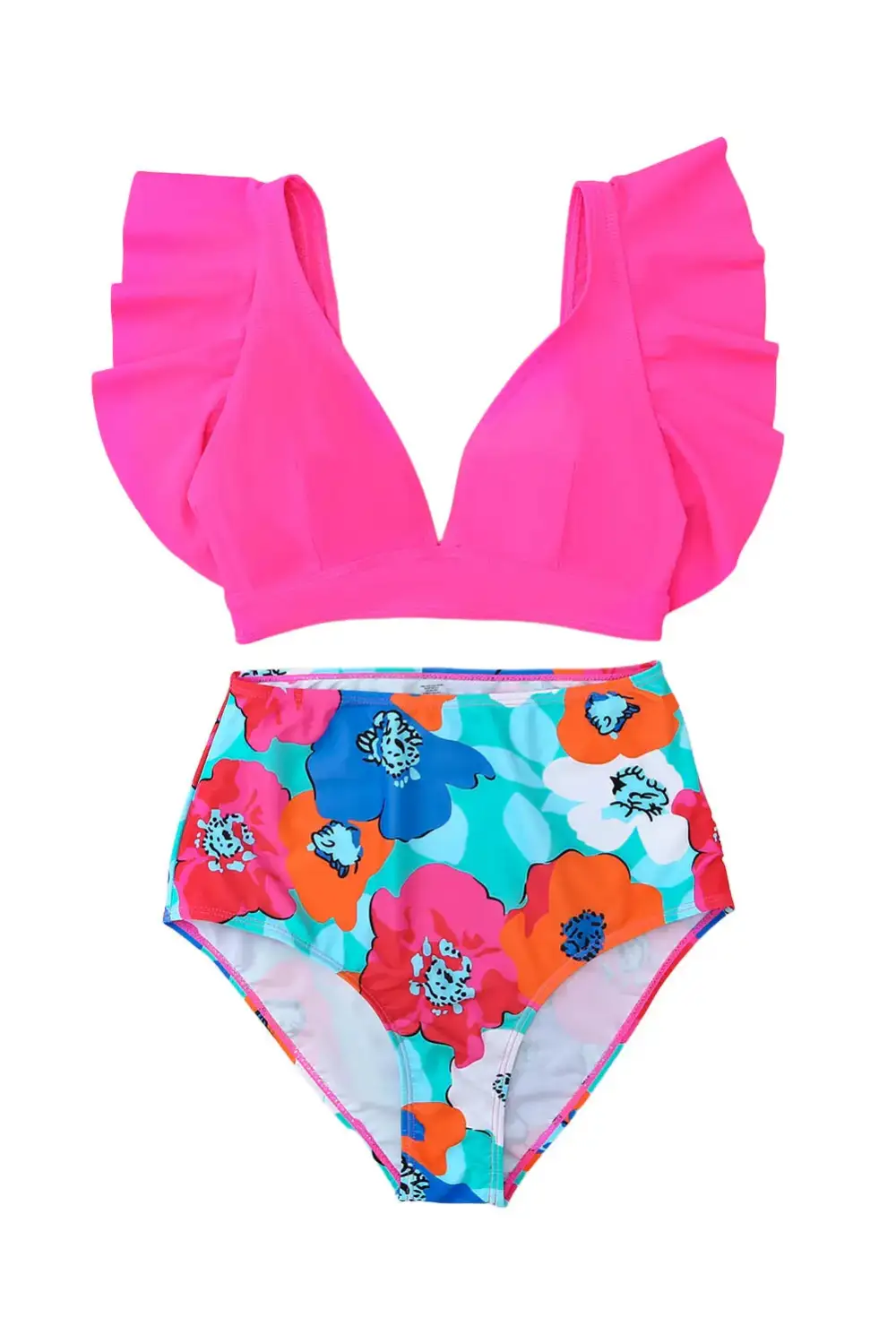 Floral Print High Bikini Bottom Swim Set
