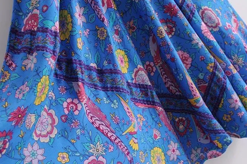 Wild Peacock & Flowers V-Neck Maxi Dress