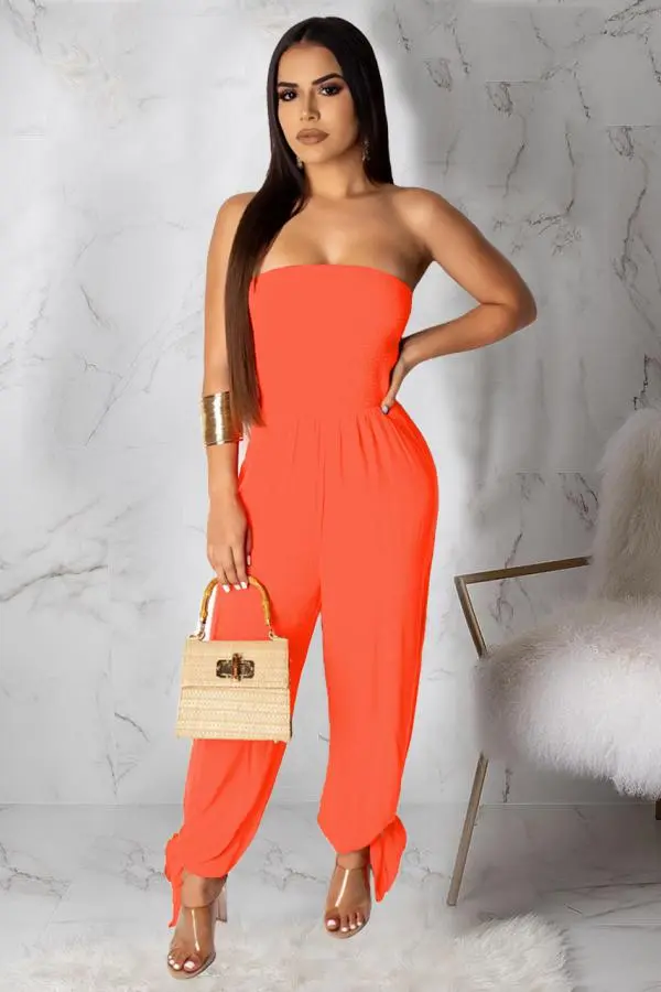 Fashion Sexy Solid Draped Sleeveless Wrapped Jumpsuits