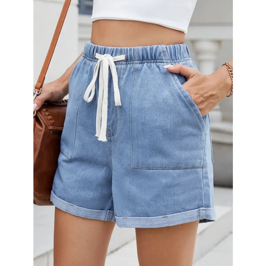 Drawstring Wash Denim Shorts