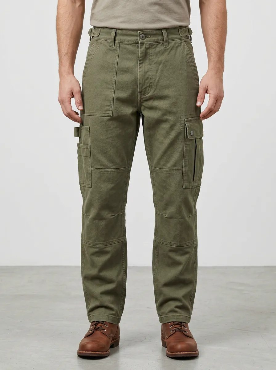 Men's Military Style Olive Green Multi-Pocket Cargo Pants