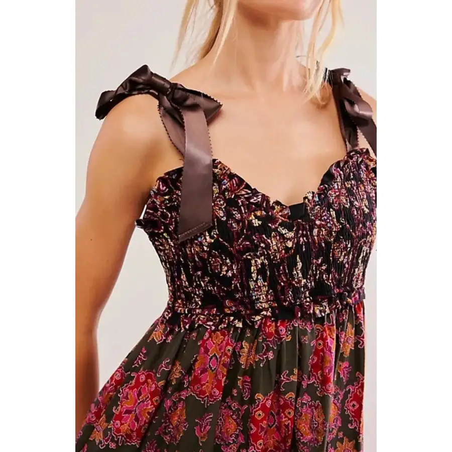 Floral Tiered Maxi Dress with Mixed Print Design