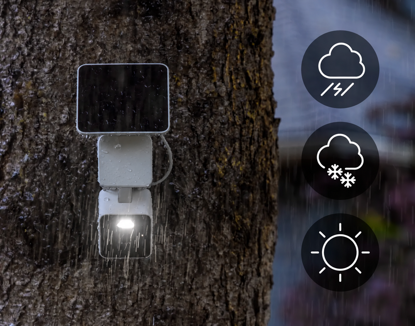 Camera and solar panel installed outdoors