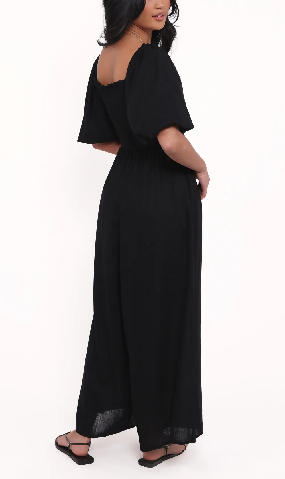 Wide-Leg Pocket Short-Sleeve Linen Jumpsuit
