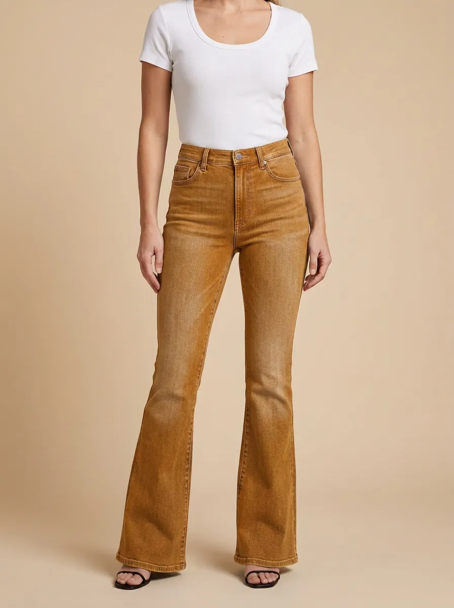 Women's High-Waisted Flare Denim Classic Five-Pocket Styling Jeans