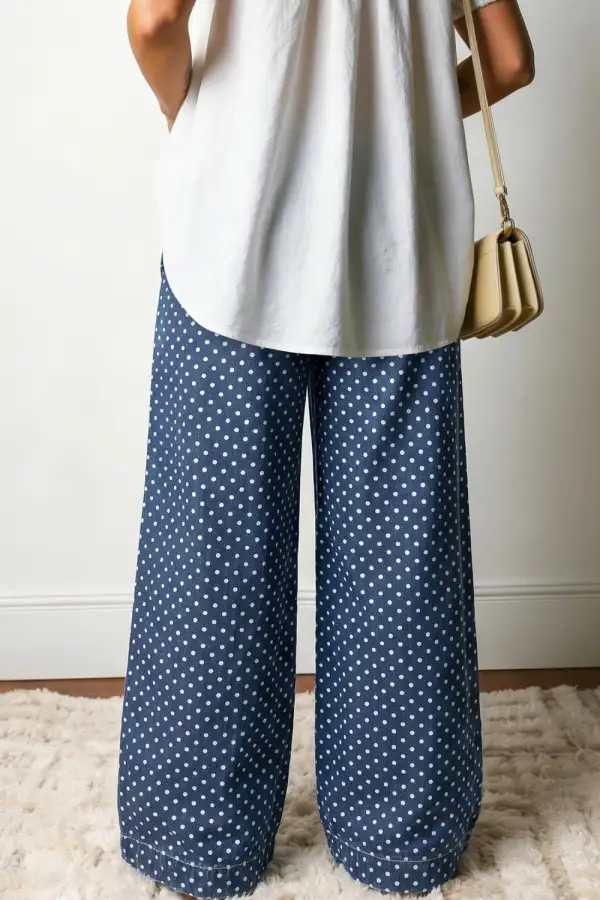 Polka Dot Buttoned Pleated Jeans