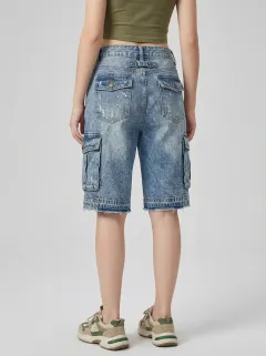 Women's Y2K Streetwear Distressed Cargo Denim Shorts