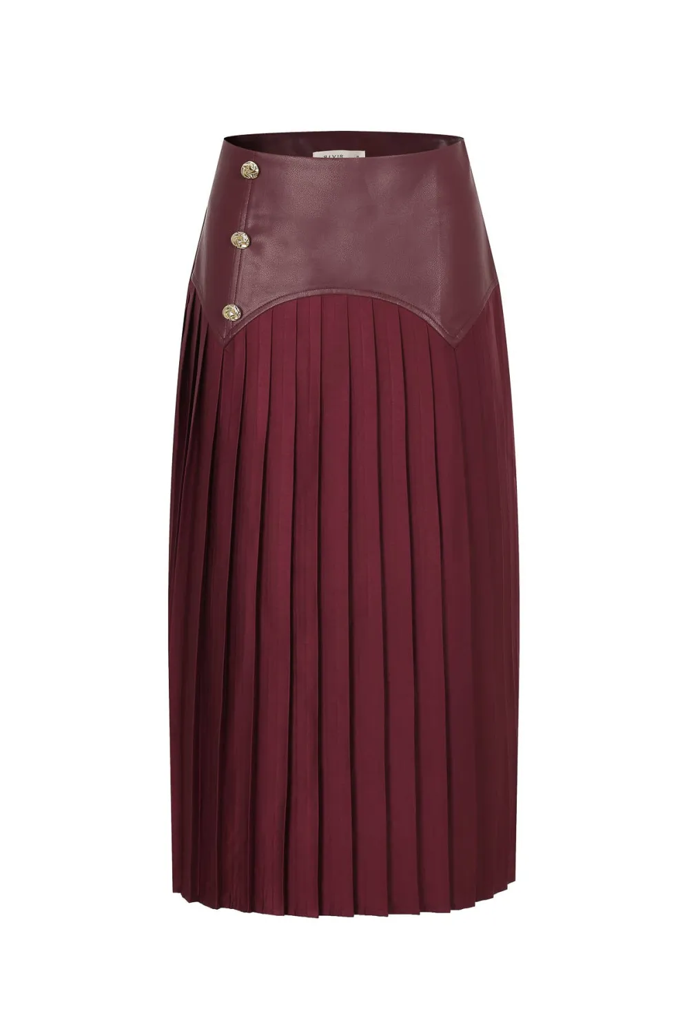 Midi Pleated Faux Leather Skirt