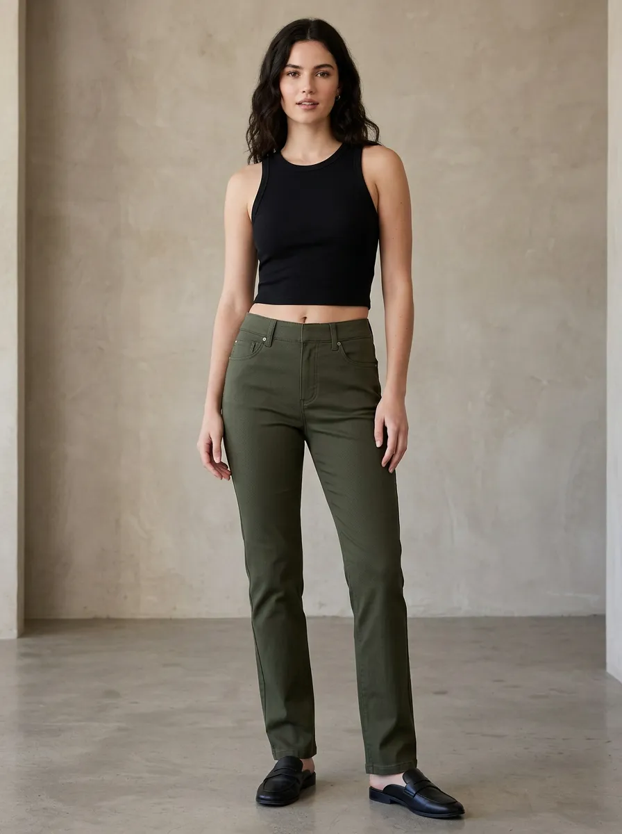 Women's Mid-Rise Five-Pocket Straight-Leg Slim-Fit Pants