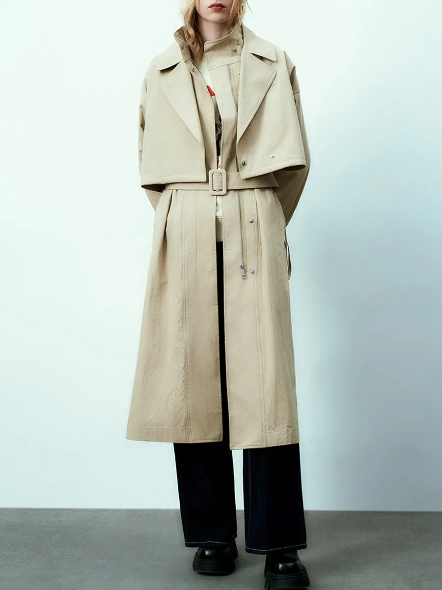 Ladies' Off-The-Shoulder Long High-Neck Casual Trench Coat