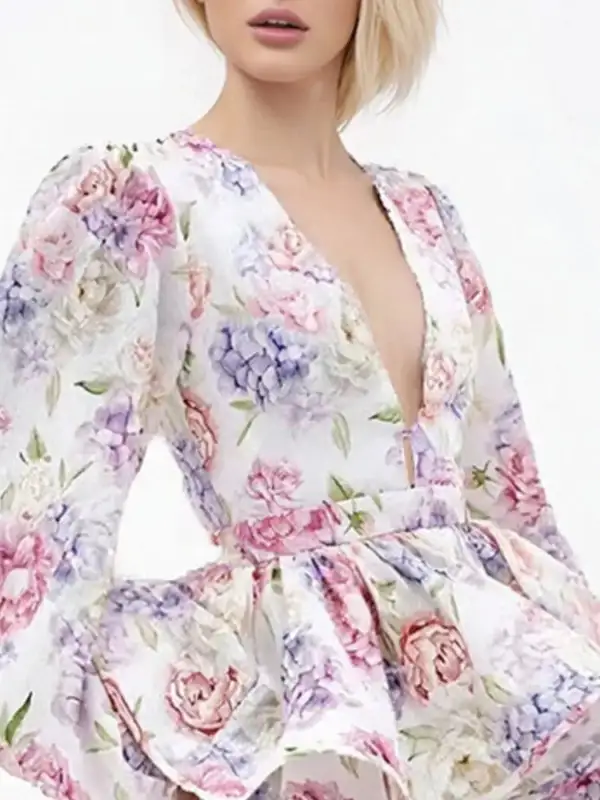 Print Ruffle Layered Mini Dress