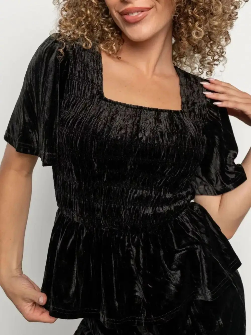Velvet Top and Wide Leg Pants Set