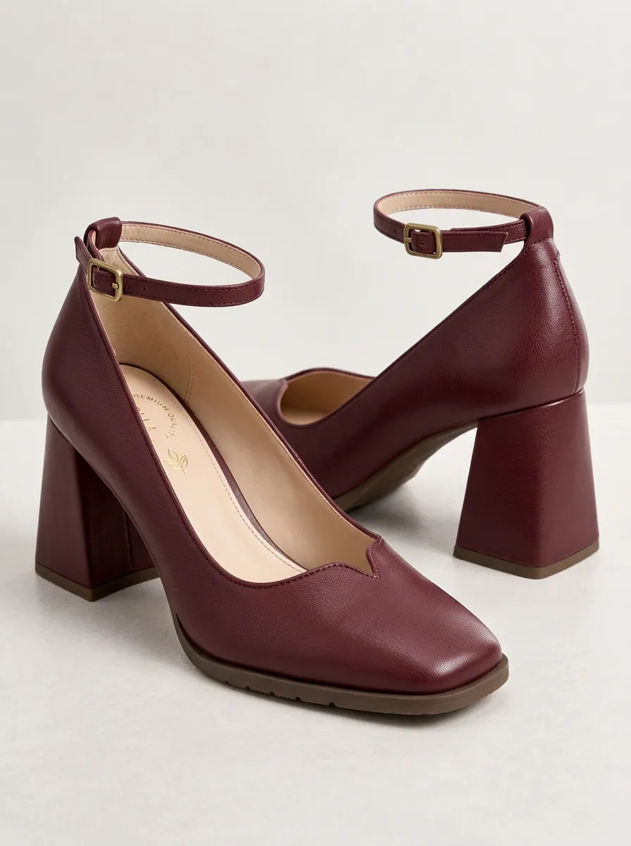 Women's Ankle Strap Faux Leather Pumps