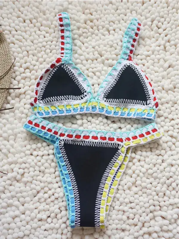 Handwoven Colorful Bikini Top Swim Set