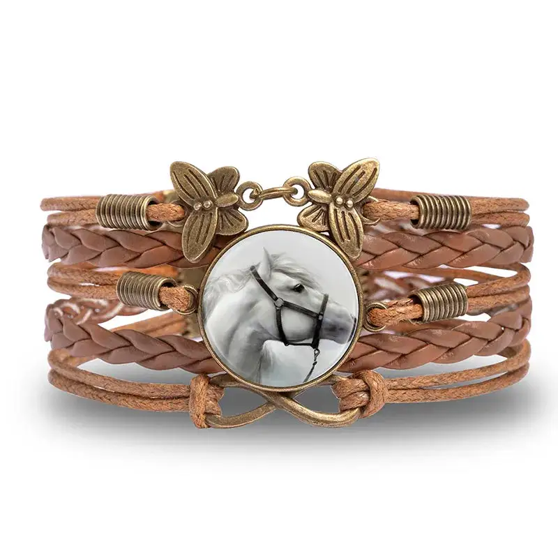 Horse Butterfly Leather Bracelet
