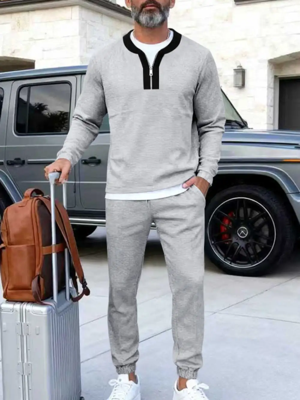 Men's Plus Size Casual Zipper Neck Long Sleeve